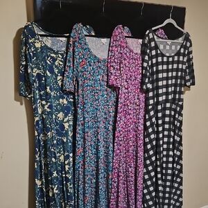 LuLaRoe Maxi Dresses in Blue, Pink, and Black Patterns